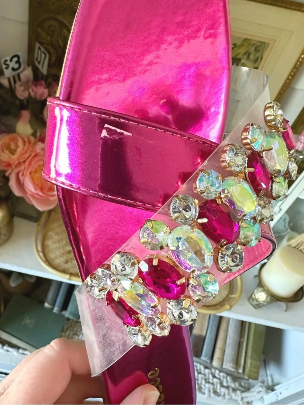 Pazzle Fuchsia Slip Into Sparkle Sandals, size 11